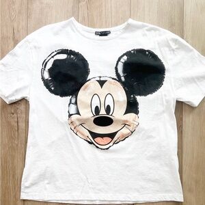 Zara White and Black Mickey Mouse Ballon Tee